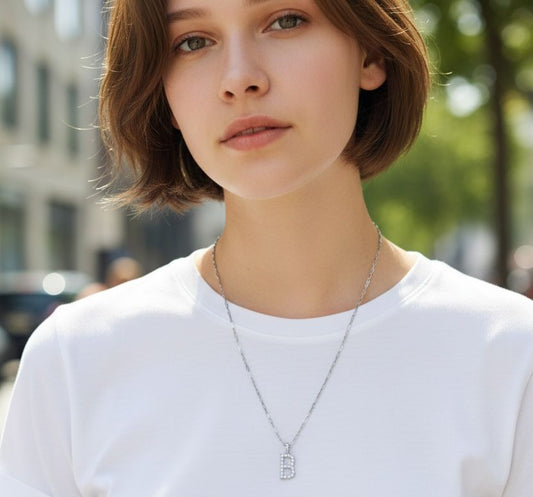 Crystal & Sterling Silver Initial Pendant Necklace