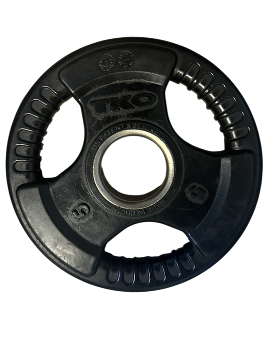 TKO OLYMPIC 5LB RUBBER TRI-GRIP PLATE, MATTE FINISH - Used