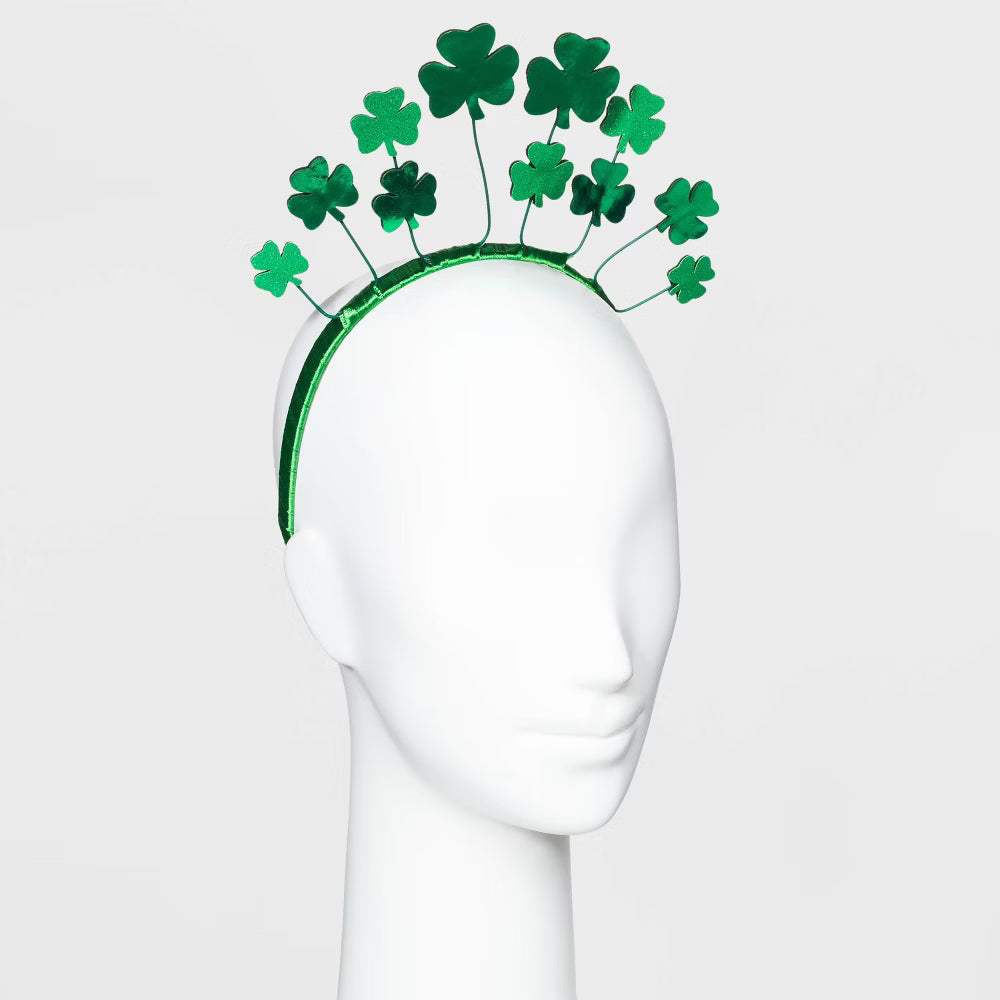 St. Patrick's Day Plastic Glitter Shamrock Headband - Green - New
