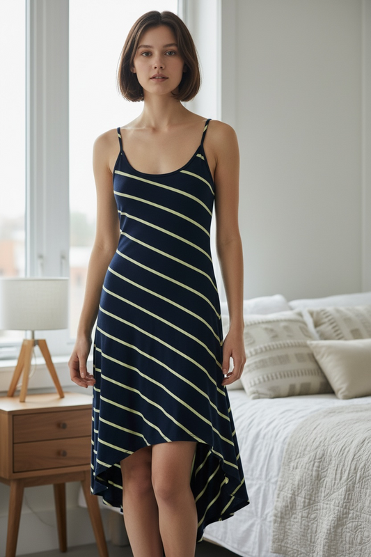 Striped Sleeveless High Low Hem Dress