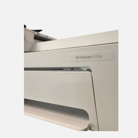 The Xchange HP DeskJet 4155e all-in-one wireless printer in a sleek white finish, shown in a close-up side view.