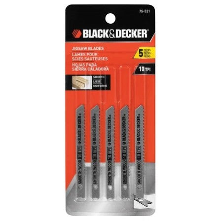 The Xchange Black & Decker 5 pack smooth wood cutting jig saw blades, 10 TPI, part no. 75-521.