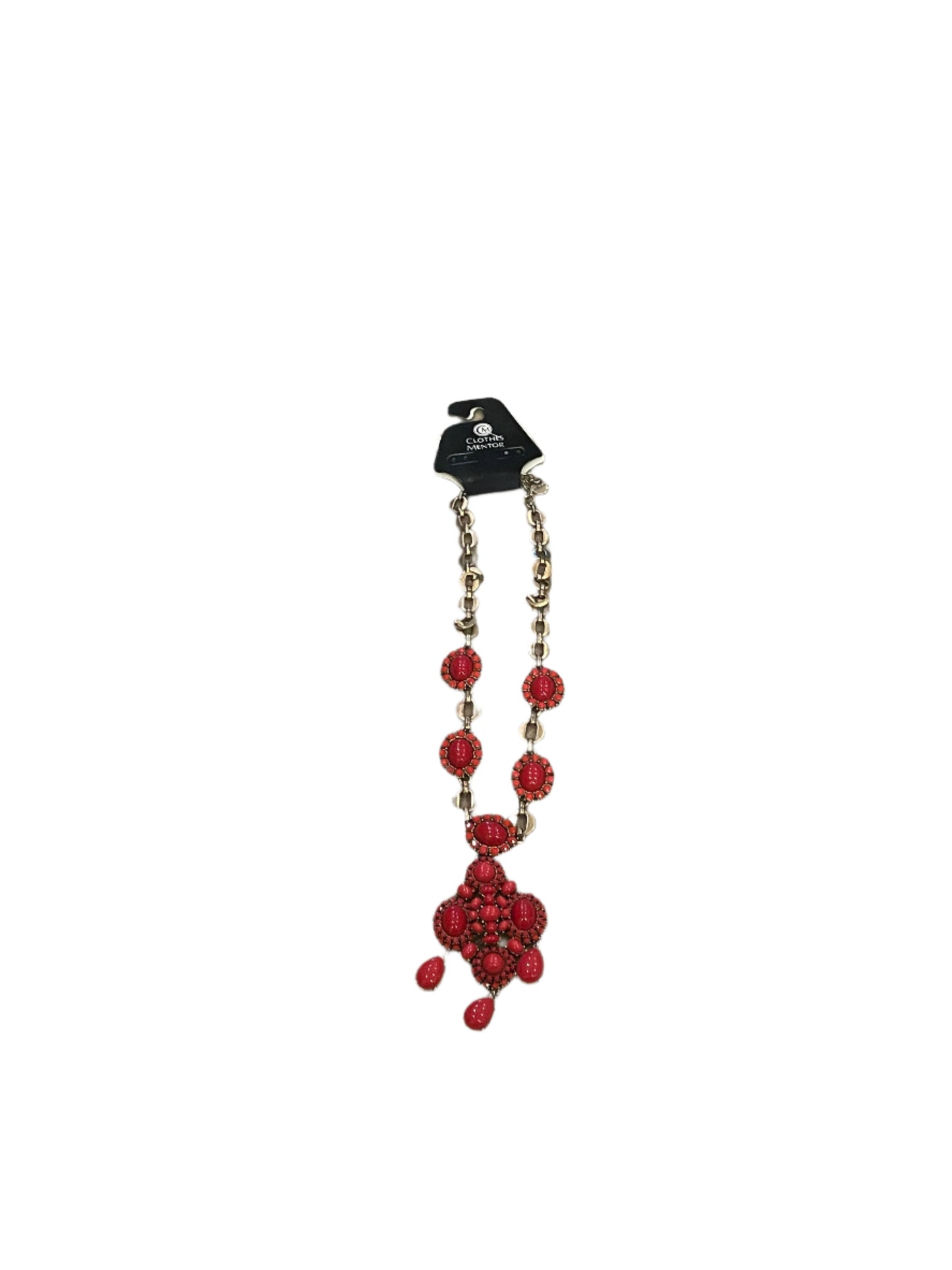 Necklace Layered  In Gold & Red, Size:0