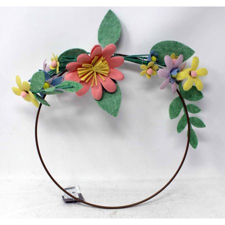 Spritz Metal Wreath Felt Floral Design Wall Hanging - New