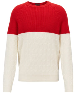 New - Boss Men's Colorblocked Virgin Wool Sweater - Red/Cream