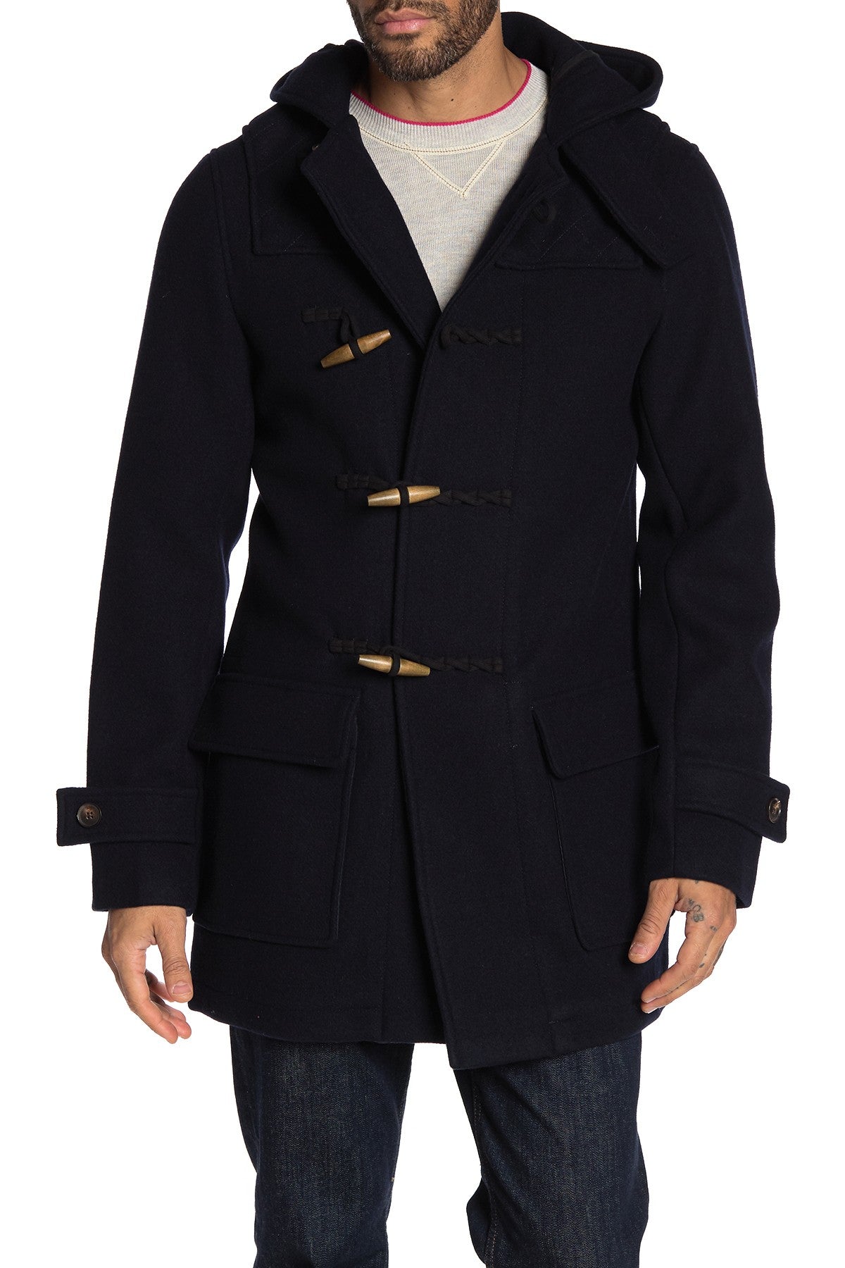 New - Classic Long Wool Blend Duffle Coat - Small