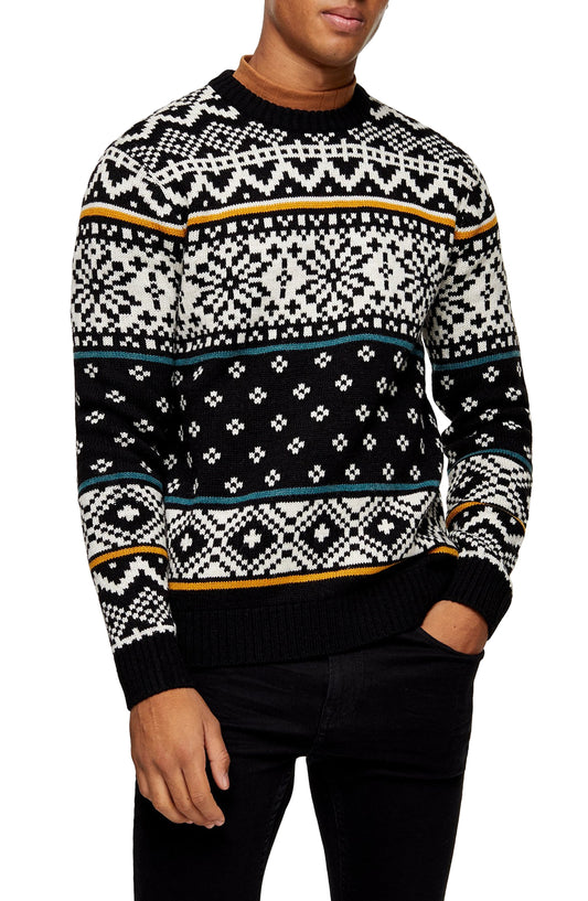 Topman Christmas Alpine Fair Isle Crewneck Sweater Small - White - New