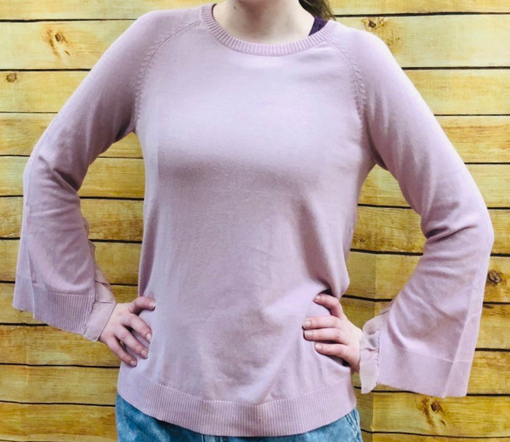Diane Gilman Quad-blend Crinkle Ruffle Sleeve Sweater - Rose - Sm