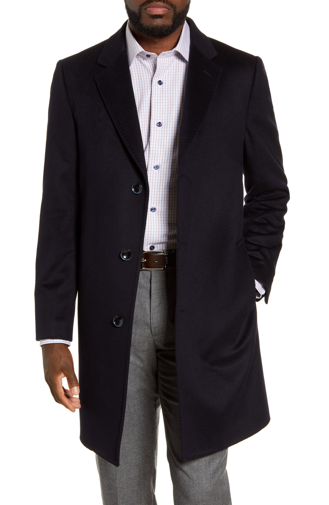 New - Men's Nordstrom Signature Darien Trim Fit Wool & Cashmere Overcoat, Size 42L - Black