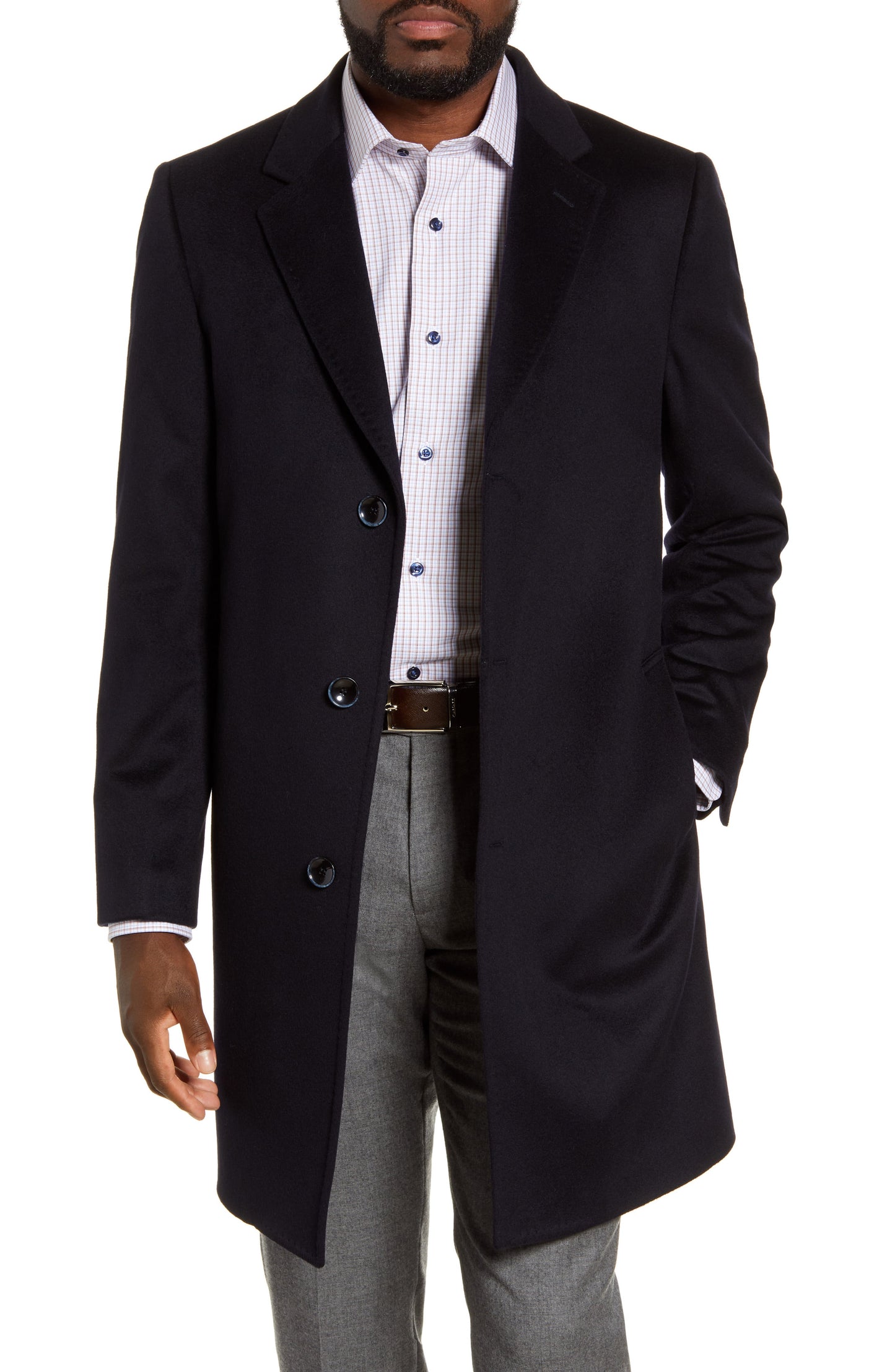 Nordstrom Signature Darien Trim Fit Wool & Cashmere Overcoat Size 42L - Blue