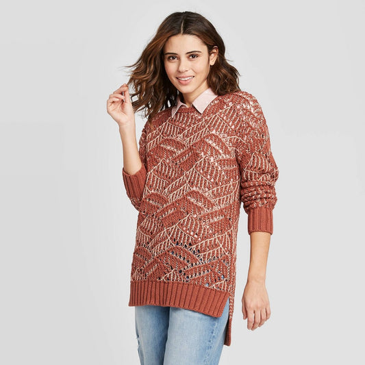 Women's Open Stitch Tunic Sweater - Universal Thread Clay S