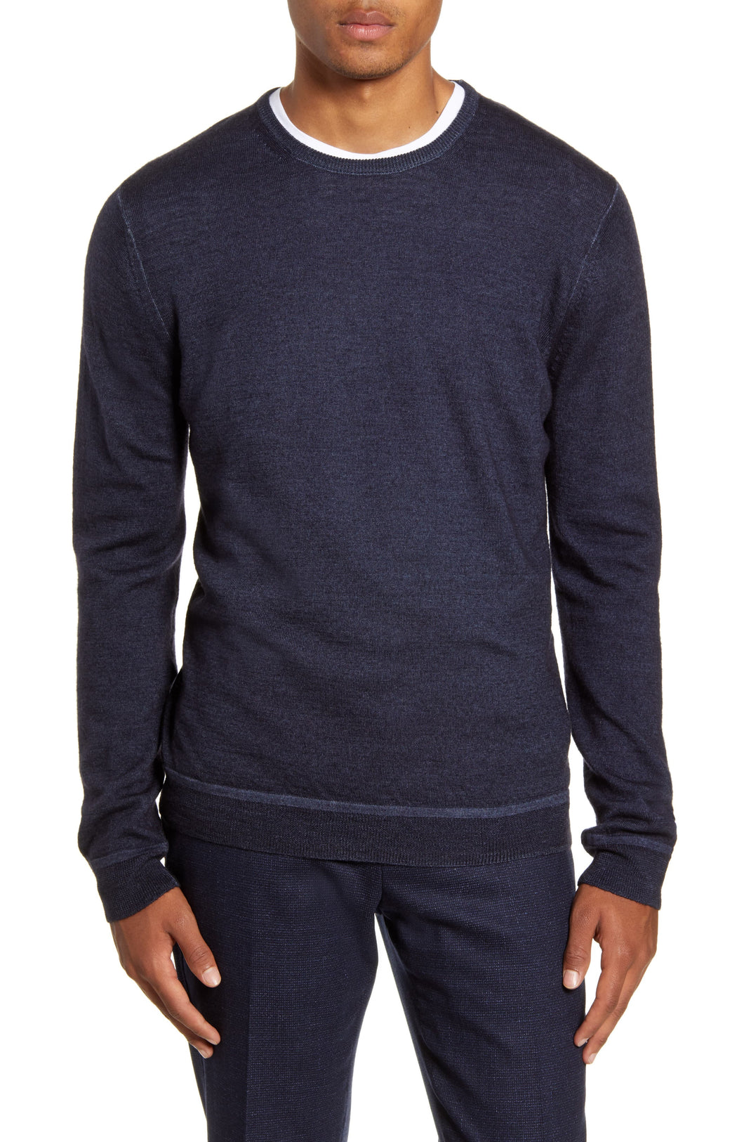 New - Men's Nordstrom Signature Merino Wool Garment Dye Crewneck Sweater, Size XX-Large - Blue