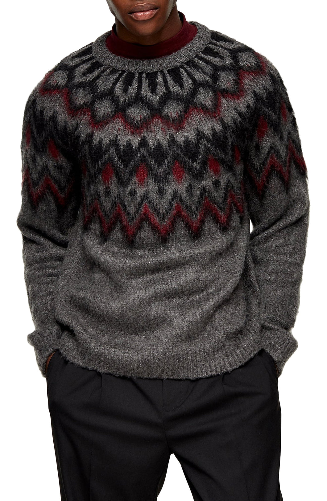 New - Men's Topman Nordic Crewneck Sweater, Size Small - Grey