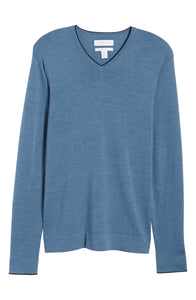 New - Men's Nordstrom Signature Merino Wool Blend V-Neck Sweater, Size Large - Blue