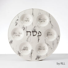 Load image into Gallery viewer, 12&quot; White Marble Design Ceramic Passover Seder Plate - New
