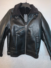 Load image into Gallery viewer, Men&#39;s Faux-Leather Buckled-Neck Jacket - Black
