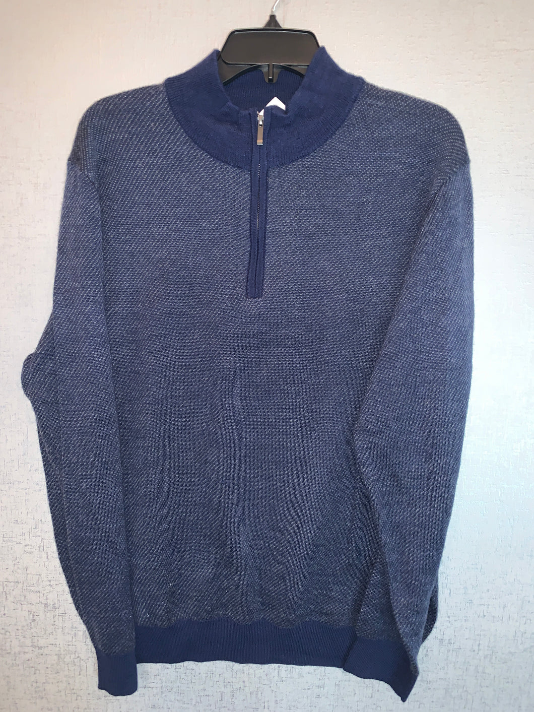 New - Men's Toscano Mock Neck Quarter Zip Diagonal Sweater - Blue - Large
