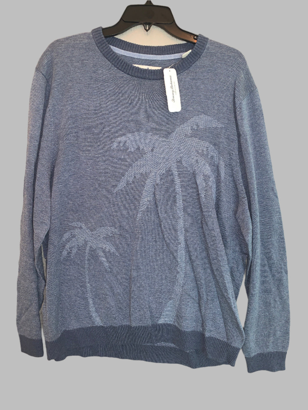 New - Tommy Bahama Tonal Palm Crew Neck Sweater Monaco Blue XL