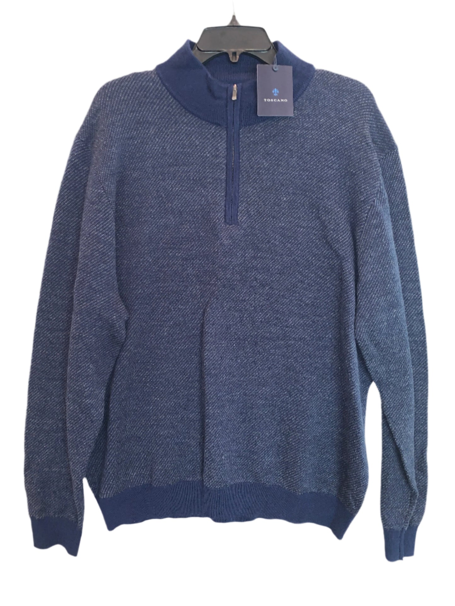 New - Men's Toscano Mock Neck Quarter Zip Diagonal Sweater - Blue - XL - Designer