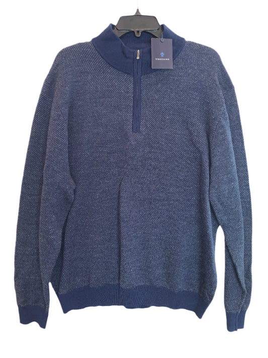 New - Men's Toscano Mock Neck Quarter Zip Diagonal Sweater - Blue - XL - Designer