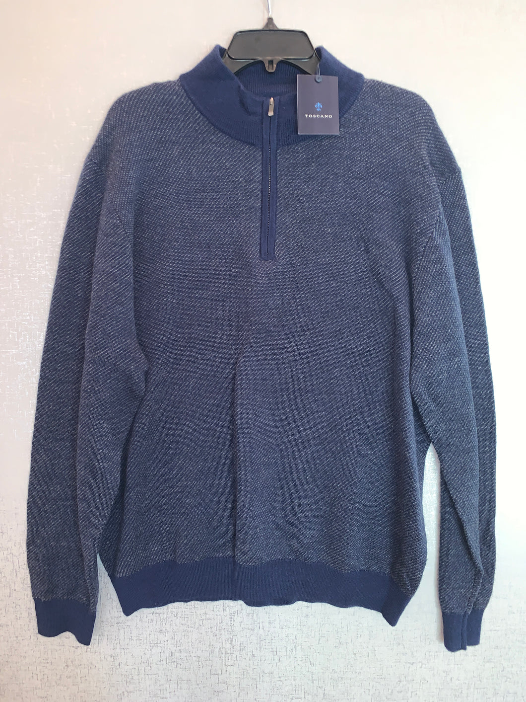 New - Men's Toscano Mock Neck Quarter Zip Diagonal Sweater - Blue - XL