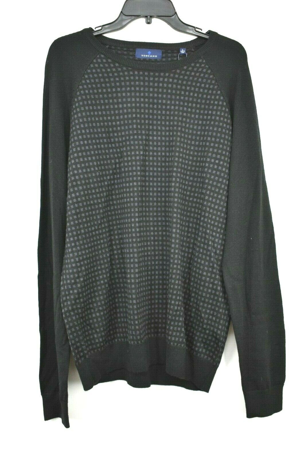 New - Men's Toscano Crew Neck Printed Pullover - Black - Large- Designer
