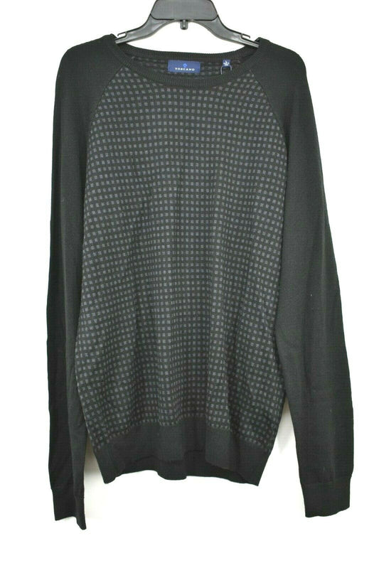 New - Men's Toscano Crew Neck Printed Pullover - Black - Large- Designer