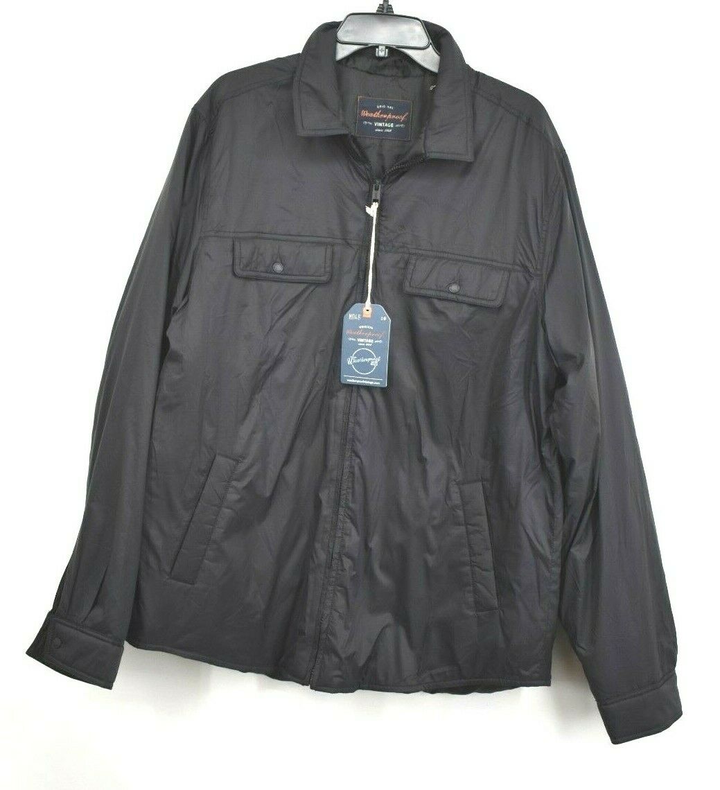 Men's Weatherproof Vintage Full Zip Jacket Lightweight Nylon Fill Puffer - L - Black - New
