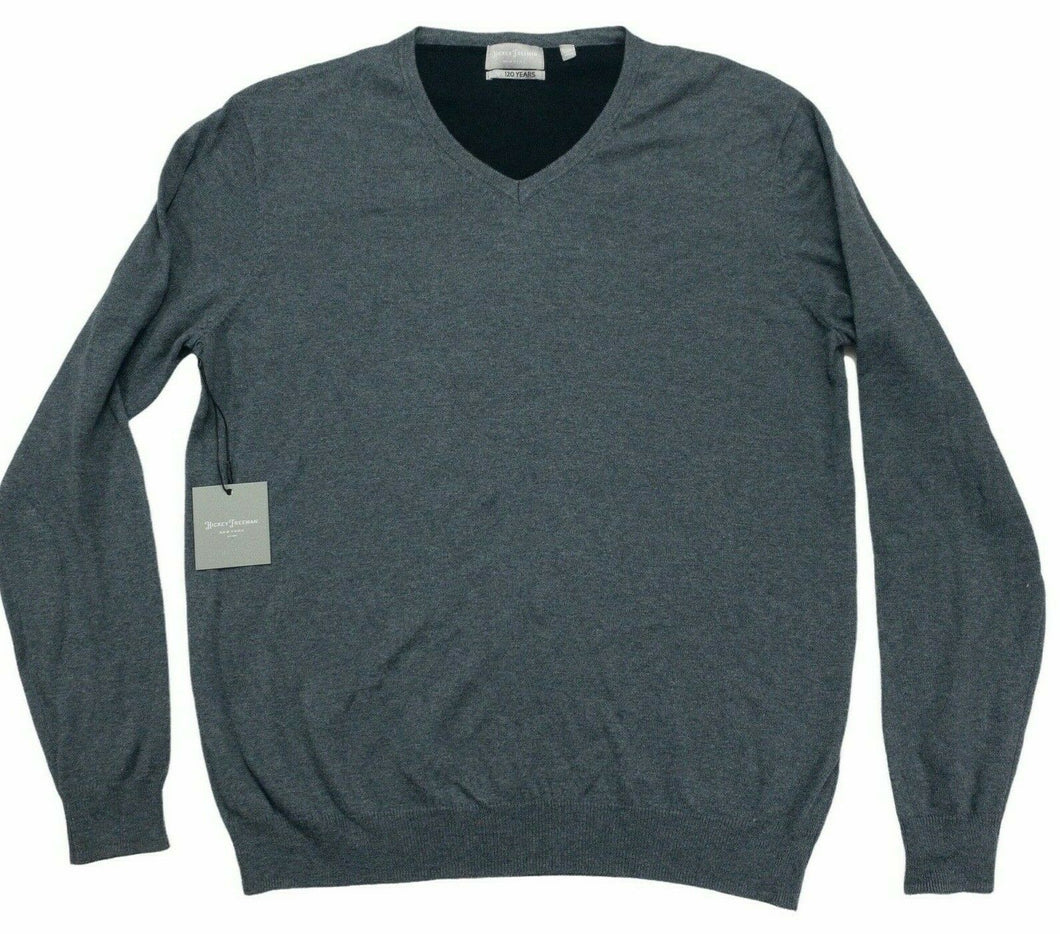 New - Hickey Freeman New York 120 Years V Neck Cashmere Blend Sweater Gray Large