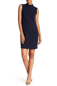 New - Women's Sharagano Mock Neck Shift Dress - Navy - Petite 8