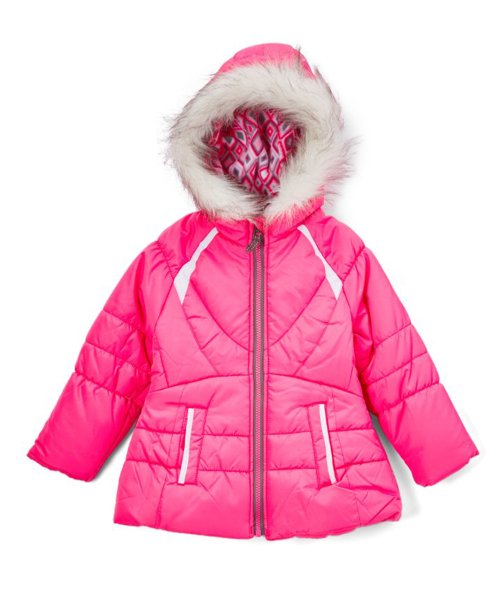 London Fog Fuchsia Faux Fur-Accent Puffer Coat & Scarf - Size 14/16 - New