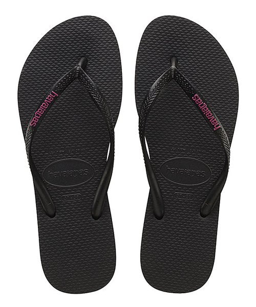 New - Havaianas Black & Hollywood Rose Logo Pop-Up Slim Flip-Flop - Size Big Kid 3-4 - New